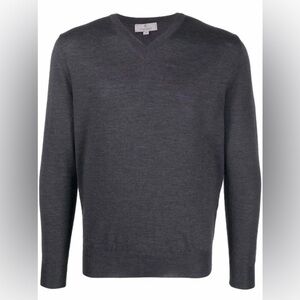 Canali V-Neck Extra Fine Merino Wool Long Sleeve Jumper Sweater EUC IT50/US40/L